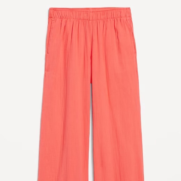 Crinkle Gauze Coral Wide-Leg Pants - Picture 3 of 7